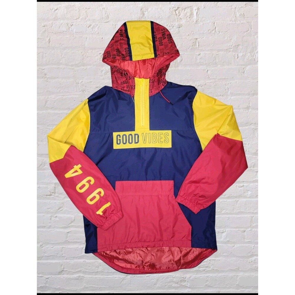 Vtg 90s Sovereign State Windbreaker Pullover Mens LG Red Black 1/4 Zip Skatecore